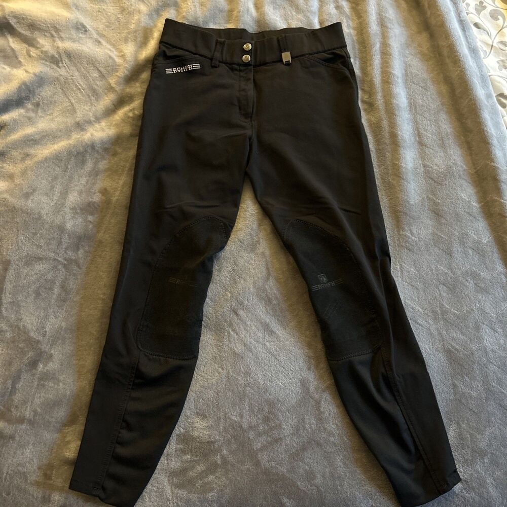 ROMFH Black Equestrian Women's Breeches Pants Size 26R Knee Patch